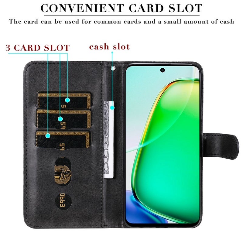 BURAQ Case Cover For Honor X6b 4G / X6c 4G / X5b / X5b Plus Fashion Calf Texture Zipper Leather Phone Case(Black) - Image 4
