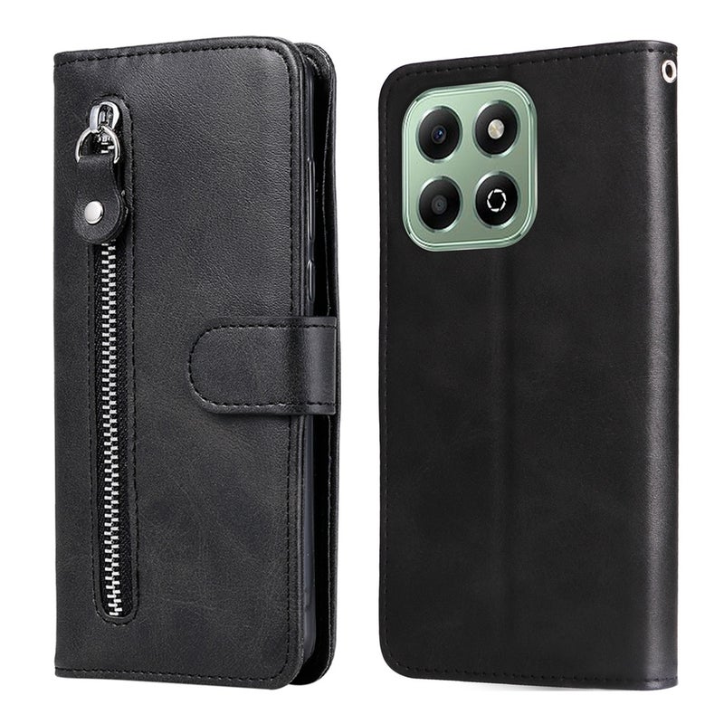 BURAQ Case Cover For Honor X6b 4G / X6c 4G / X5b / X5b Plus Fashion Calf Texture Zipper Leather Phone Case(Black) - Image 1