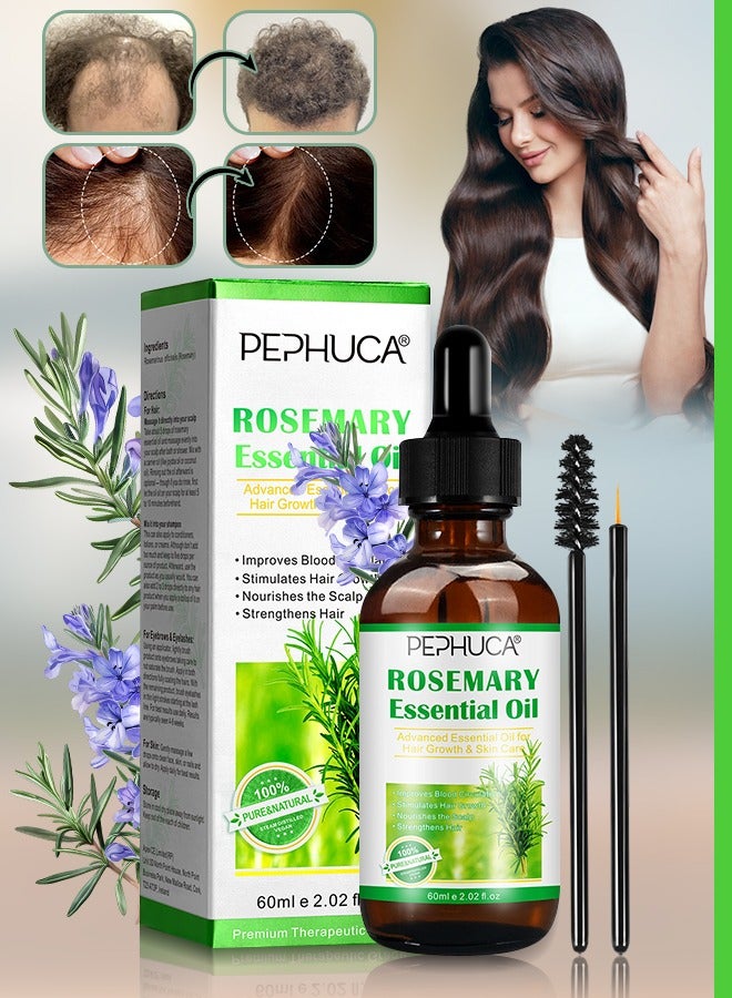 PEPHUCA 60ml Rosemary Essential Oil for Hair Growth Pure Organic Rosemary Oil for Dry Damaged Hair and Growth Hair Scalp Oil Pure and Natural Premium Quality Oil Hair Loss Treatment Oil for Men and Women - Image 1