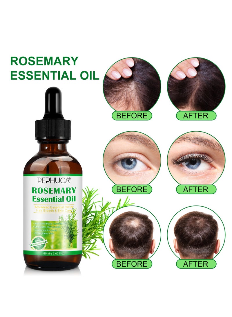 PEPHUCA 60ml Rosemary Essential Oil for Hair Growth Pure Organic Rosemary Oil for Dry Damaged Hair and Growth Hair Scalp Oil Pure and Natural Premium Quality Oil Hair Loss Treatment Oil for Men and Women - Image 2