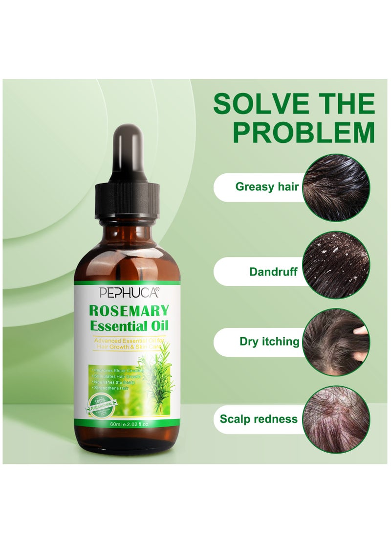 PEPHUCA 60ml Rosemary Essential Oil for Hair Growth Pure Organic Rosemary Oil for Dry Damaged Hair and Growth Hair Scalp Oil Pure and Natural Premium Quality Oil Hair Loss Treatment Oil for Men and Women - Image 3