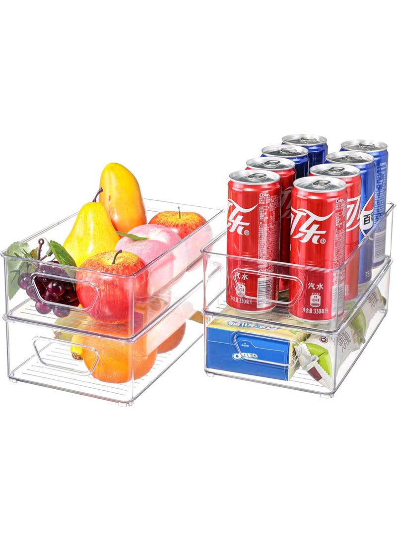 كيتشينو 4 عبوات من منظمات الثلاجة والتخزين من كيتشينو، صناديق بلاستيكية شفافة قابلة للتكديس للمطبخ وخزانة المؤن والفريزر لتخزين الطعام - Image 1