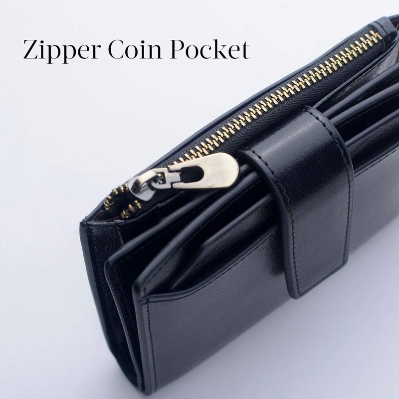 Bveyzi Women's Small Leather RFID Blocking Bifold Zipper Pocket Wallet Ladies Credit Card Slots Purse with id Window(Black) - Image 4