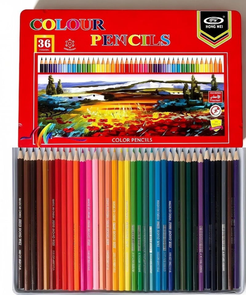 HW Hong HW 36-Piece Color Pencils Set in Durable Metal Box – Bird Design - Image 1