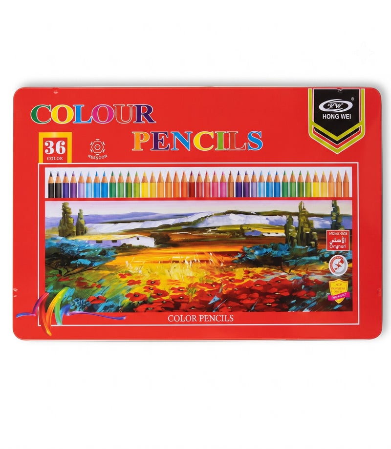 HW Hong HW 36-Piece Color Pencils Set in Durable Metal Box – Bird Design - Image 2