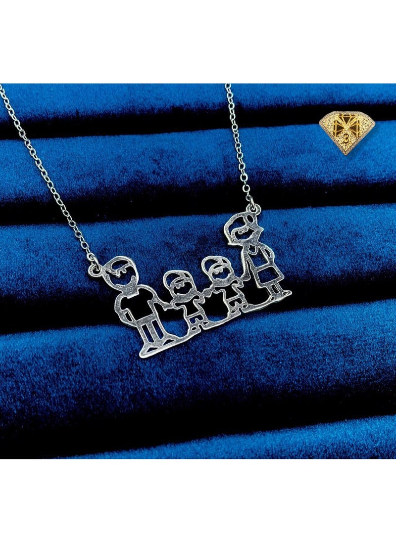 3Diamonds 3Diamonds Family Pendant Necklace for Women – Platinum-Plated with Silhouette Design of Parents and Children 