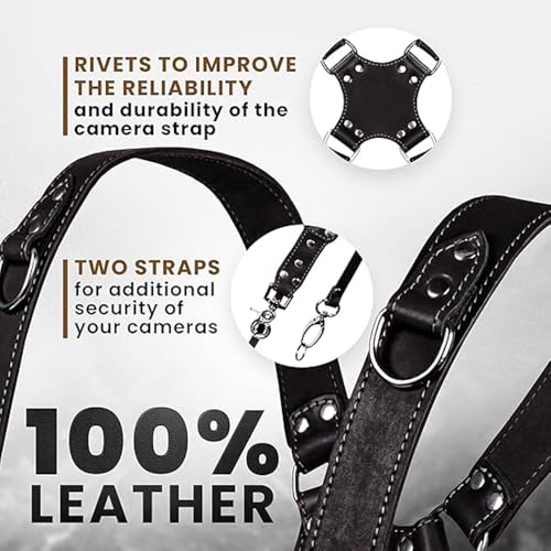 coku Dual Camera Leather Strap Adjustable DSLR/SLR Camera Belt Dual Shoulder Camera Harness Accessories for Two Cameras Multi Camera Gear for Photographers |Quick Release, Universal Fit (Black) - Image 3