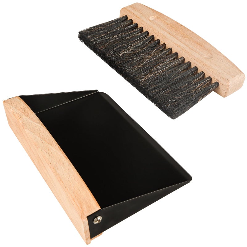 Nokiils Small Dust Pan and Brush Set, Mini Hand Broom and Dustpan Set, Wooden Crumb Sweeper for Home Desktop, Sofa, Pet Care Household (Black) - Image 1