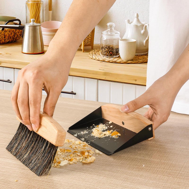 Nokiils Small Dust Pan and Brush Set, Mini Hand Broom and Dustpan Set, Wooden Crumb Sweeper for Home Desktop, Sofa, Pet Care Household (Black) - Image 4
