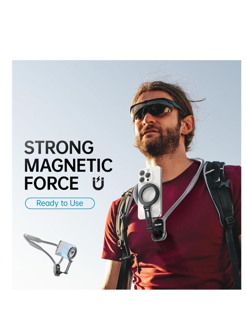 TELESIN° Magnetic Neck Holder max Mount for Phones, POV/Vlog Neck Phone Holder w Fixing Chest Strap Selfie Mount Hand Free Phone Neck Holder Stand Video Recording for iPhone Android Phones - Image 2