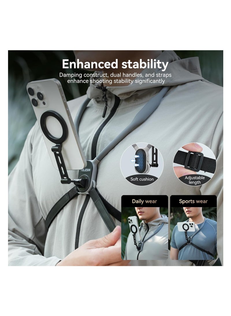 TELESIN° Magnetic Neck Holder max Mount for Phones, POV/Vlog Neck Phone Holder w Fixing Chest Strap Selfie Mount Hand Free Phone Neck Holder Stand Video Recording for iPhone Android Phones - Image 5