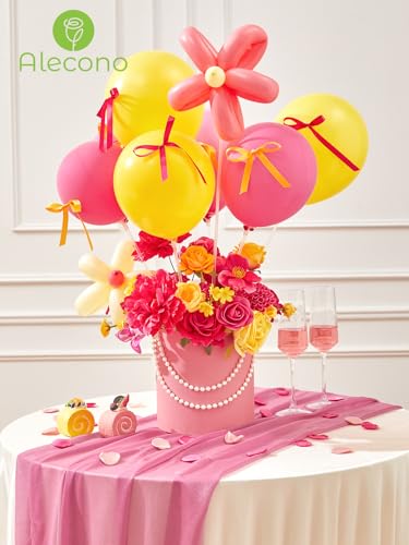Alecono Artificial Flowers, Hot Pink and Yellow Silk Fake Flowers for Valentines Day Home Decor, DIY Wedding Bouquets, Cake Flowers for Table Centerpieces Baby Shower Birthday Party Decorations - Image 5