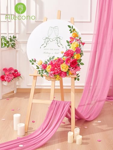 Alecono Artificial Flowers, Hot Pink and Yellow Silk Fake Flowers for Valentines Day Home Decor, DIY Wedding Bouquets, Cake Flowers for Table Centerpieces Baby Shower Birthday Party Decorations - Image 4