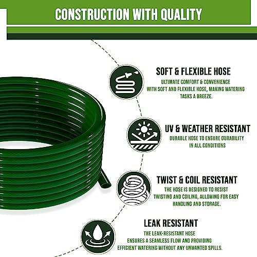 ORILEY 5Mtr 0.75 Inch Braided Water Pipe with Hose Connector/Jointer/Nozzle & Clamps Lightweight Flexible Gardening Cleaning Outdoor-Indoor Use (16 feet, Dark Green) - Image 2