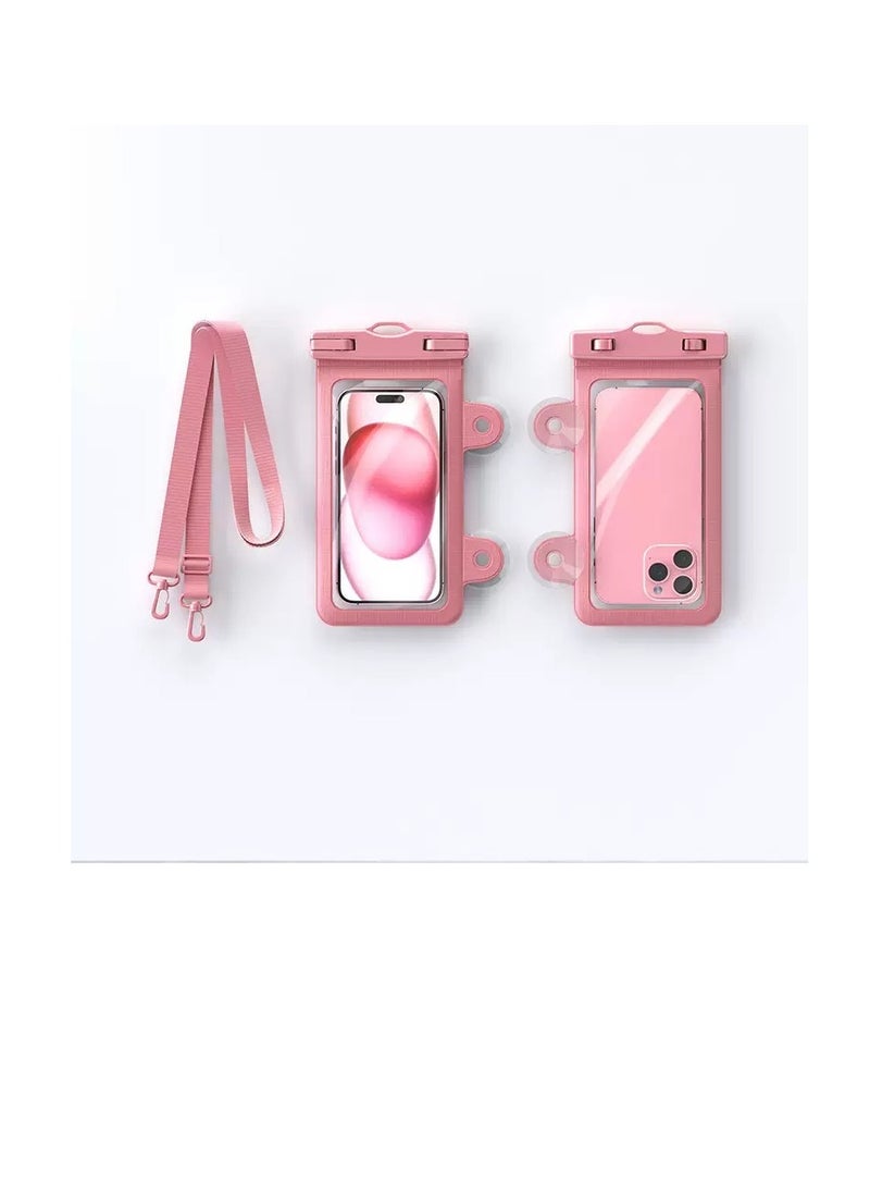 CityRiya-Long 2Pcs Waterproof Phone Pouch Set with 2 Strong Suction Cups - Touch-Sensitive Underwater Dry Bag, IPX8 Certified Universal Phone Case with Adsorption Design for Phones up to 7.2'' - Ideal for Swimming, Diving, Beach & Water Sports - Leak-Proof, Shockproof & Easy Installation（YS22-Pink）  - Image 1
