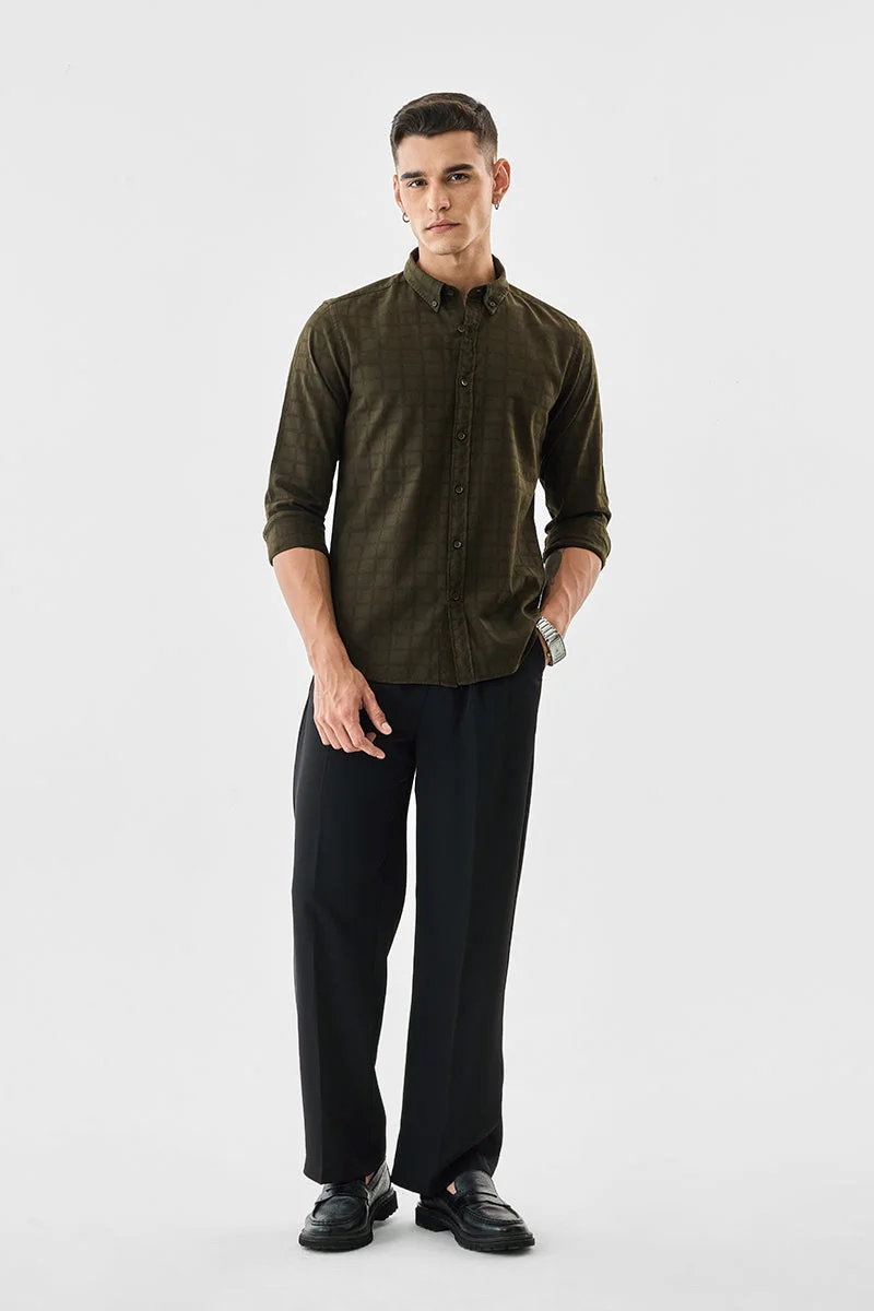 SNITCH Olive Checkered Long Sleeve Slim Fit Shirt