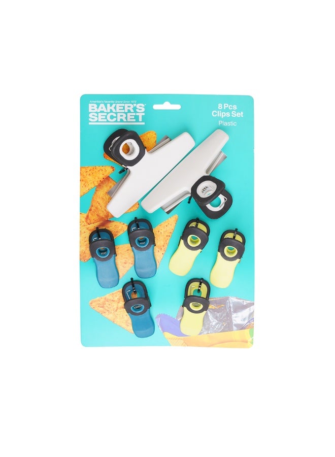 Baker's Secret 8pcs Plastic Clips Set – Durable Kitchen Accessories for Sealing, Organizing & Food Storage