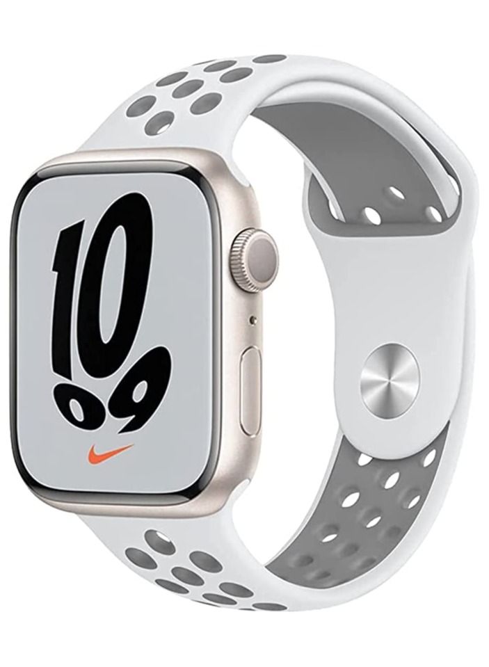 حزام سيليكون سبورت فرقة Apple Watch (سلسلة 45 مم 7) ، سوار حزام بديل 44 مم/42 مم 1/2/3/4/6/6/SE متوافق مع 42 مم/44 مم/45 مم (أبيض ورمادي)