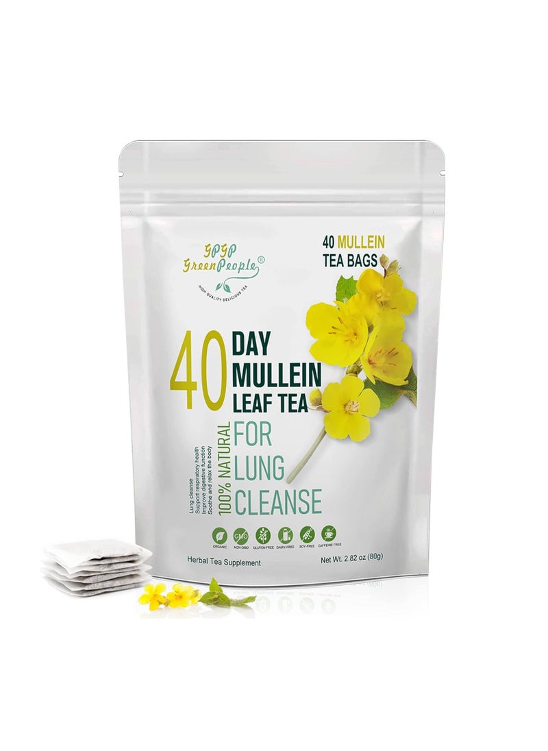 GREENPEOPLE Mullein Leaf Tea for Lungs Cleanse and Immune Support, 100% Natural, Caffeine Free, 40 Tea Bags  - Image 1