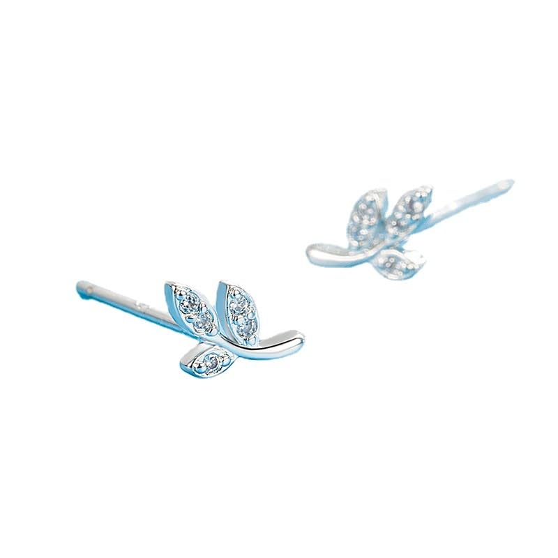 Stud Earrings for Women Ear Studs 925 Sterling Silver Simple Pav Crystal Leaf Stud Earrings Women Classic Plating Jewelry GiftEarringSilver