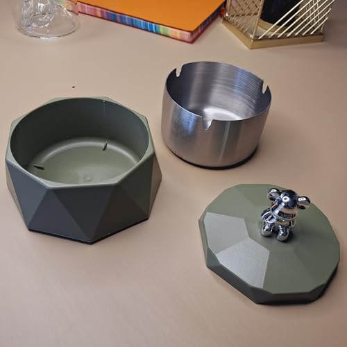 CORALTREE CORAL TREE Stainless Steel & Plastic Base Portable Ashtray Spinning Lid Modern Tabletop Ashtray With Non Slip Stronger Base for Home Office Indoor or Outdoor for Men & Women (Olive Green) - Image 4