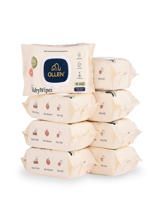 OLLEN Pure water Unscented Baby Wipes with lid- Safe, 100% Plant Made Fabric, Cotton Cloth Like Super thick, Dermatologically Tested- Natural Wet Wipes with Aloe vera & Chamomile (Pack of 8) - Image 1