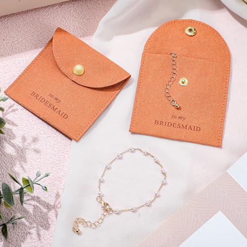 Quelay 16 Pcs Jewelry Bridesmaid Gift Pearl Bracelet Microfiber Jewelry Bag Pouch Set of 8 for Wedding Bridal Party Favor(Crockery, Gold,Button) - Image 3