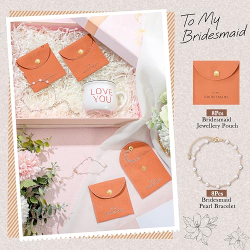 Quelay 16 Pcs Jewelry Bridesmaid Gift Pearl Bracelet Microfiber Jewelry Bag Pouch Set of 8 for Wedding Bridal Party Favor(Crockery, Gold,Button) - Image 4