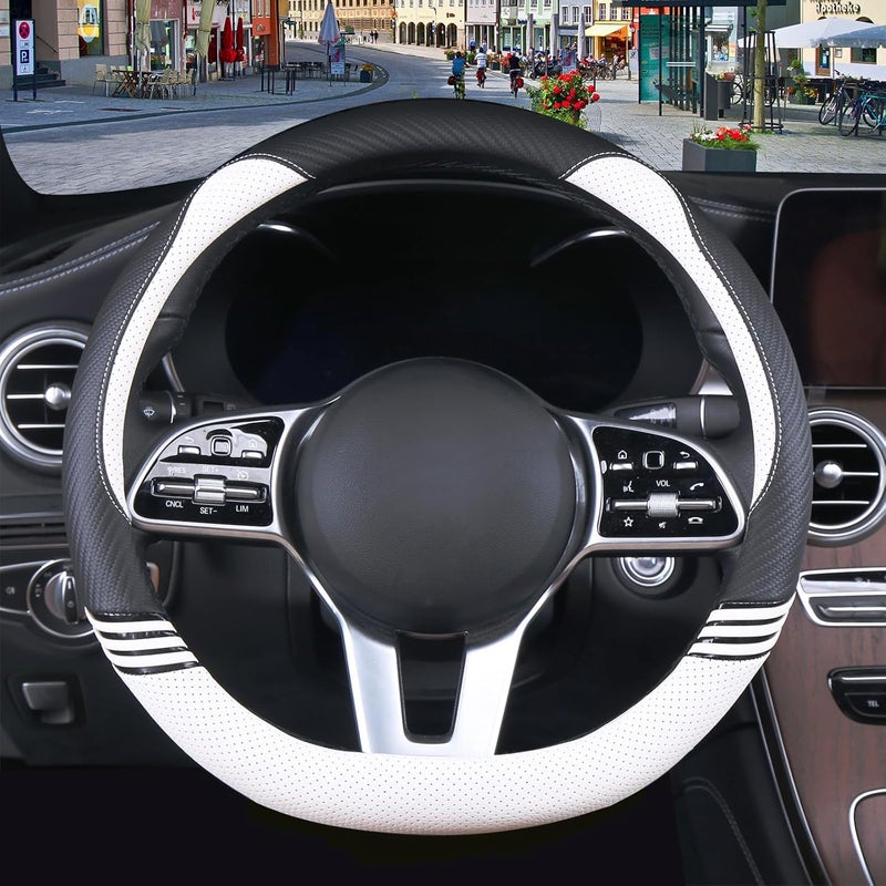 Binsheo Cute Steering Wheel Cover D Shape for Women Men Breathable Universal 15 inch,Black and White - Image 1