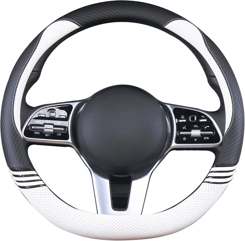 Binsheo Cute Steering Wheel Cover D Shape for Women Men Breathable Universal 15 inch,Black and White - Image 3
