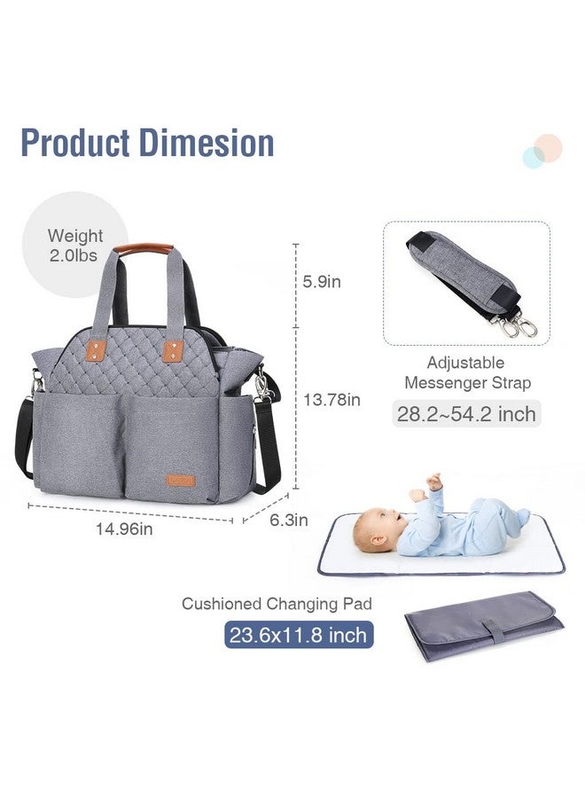 Lekebaby Lekebaby Diaper Bag Tote, Large Diaper Bags Waterproof,Large Mommy Bag for Hospital, Baby Bags for Mom Travel Diaper Tote Messenger Purse,Grey  - Image 2