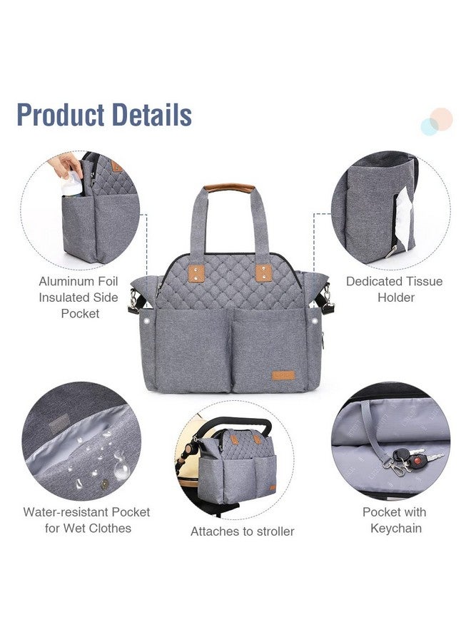 Lekebaby Lekebaby Diaper Bag Tote, Large Diaper Bags Waterproof,Large Mommy Bag for Hospital, Baby Bags for Mom Travel Diaper Tote Messenger Purse,Grey  - Image 4