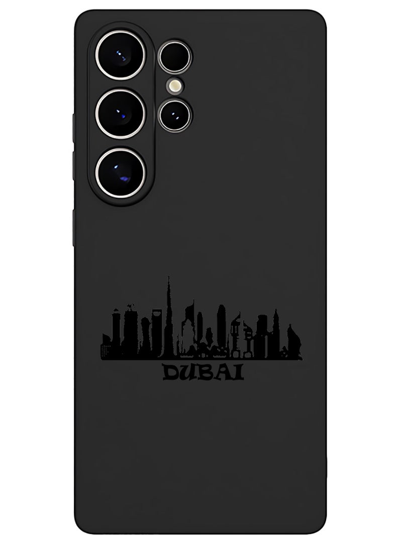 Theodor Protective Slim Fit Case Liquid Silicone Cover with Full Body Protection Anti-Scratch Shockproof Case For Samsung Galaxy S25 Ultra (Black) - Dubai Skyline - Image 1