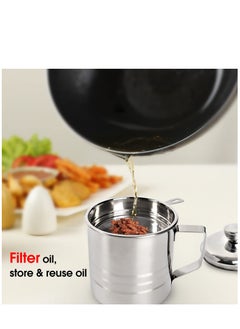 KASTWAVE 1.2L Oil Strainer Container, Stainless Steel Kitchen Cooking Oil Storage Pot Grease Keeper with Detachable Fine Mesh Filter  - Image 3