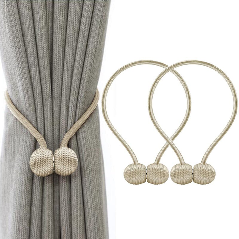 INOVERA (LABEL) 2 Pieces Window Curtain Tiebacks Drapery Hold-Backs Band for Office Home Decorative (Pair 1, Beige) - Image 1