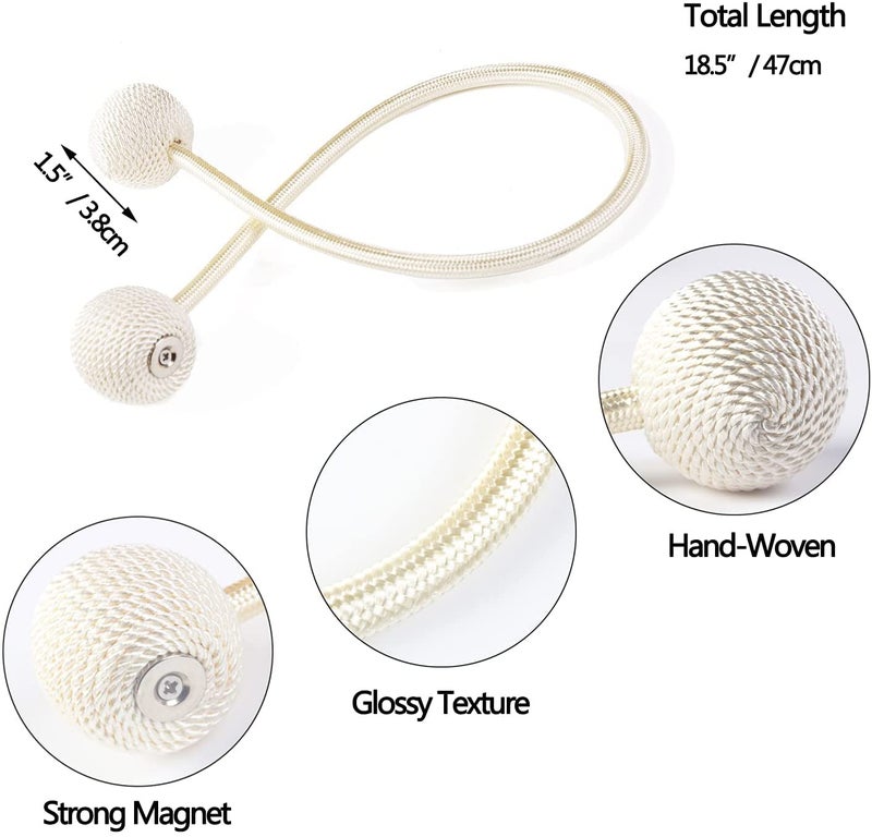 INOVERA (LABEL) 2 Pieces Window Curtain Tiebacks Drapery Hold-Backs Band for Office Home Decorative (Pair 1, Beige) - Image 2