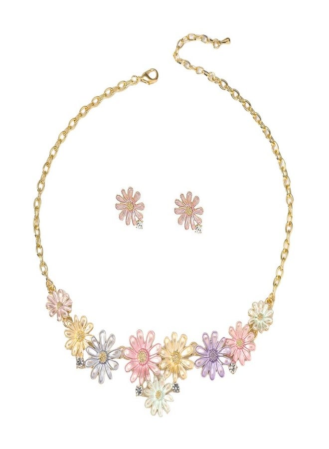 OIDIMS Sweet Cute Necklace Earring Set Colorful Butterfly Daisy Summer Crystal Boho Choker Pendant Necklaces Cartilage Elegant Candy Color Sunflower Beach Hawaiian for Women Party Fashion Jewelry Gifts (Daisy) - Image 1