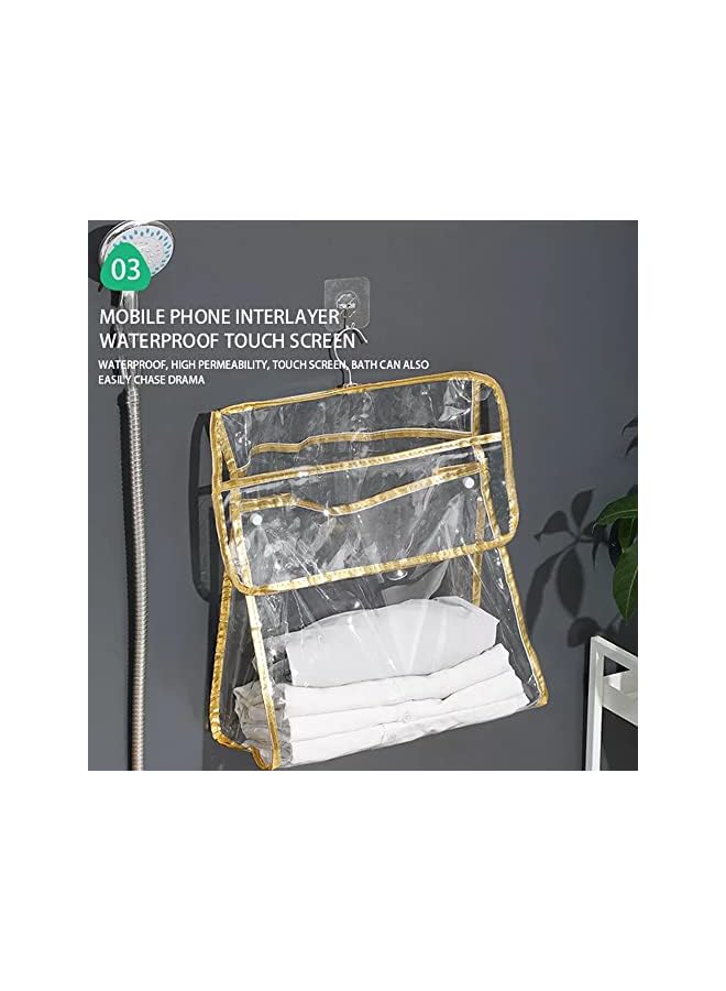 Raxoom Hanging Clothes Organizer Bathroom Waterproof Towel Modern Storage Bag Dustproof Moisture proof Wall Mounted Bag For Mobile Phone, Foldable Gold - Image 3