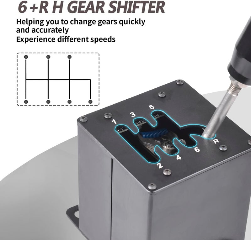 CNRAQR محول ناقل الحركة المحاكي من نوع USB للكمبيوتر الشخصي 6+R H Gear Shifter المتوافق مع عجلات القيادة Logitech G29/G27/G25/G920 و T300RS/GT، والمتوافق مع ناقل الحركة لنظام Windows للكمبيوتر الشخصي لألعاب المحاكاة مثل ATS و ETS و Dirt و WRC. - Image 4