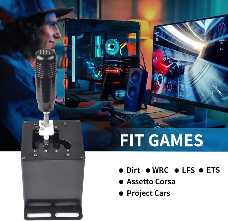 CNRAQR محول ناقل الحركة المحاكي من نوع USB للكمبيوتر الشخصي 6+R H Gear Shifter المتوافق مع عجلات القيادة Logitech G29/G27/G25/G920 و T300RS/GT، والمتوافق مع ناقل الحركة لنظام Windows للكمبيوتر الشخصي لألعاب المحاكاة مثل ATS و ETS و Dirt و WRC. - Image 3