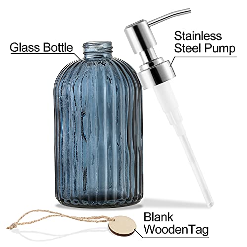 MOCLIF 16 OZ Soap Dispenser，Tempered Glass Clear Vertical Stripe with 304 Rust Proof Stainless Steel Pump Refillable Liquid Hand Soap Dispenser，for Bathroom, Kitchen, Dish Soap，Lotion (Blue Grey) - Image 3