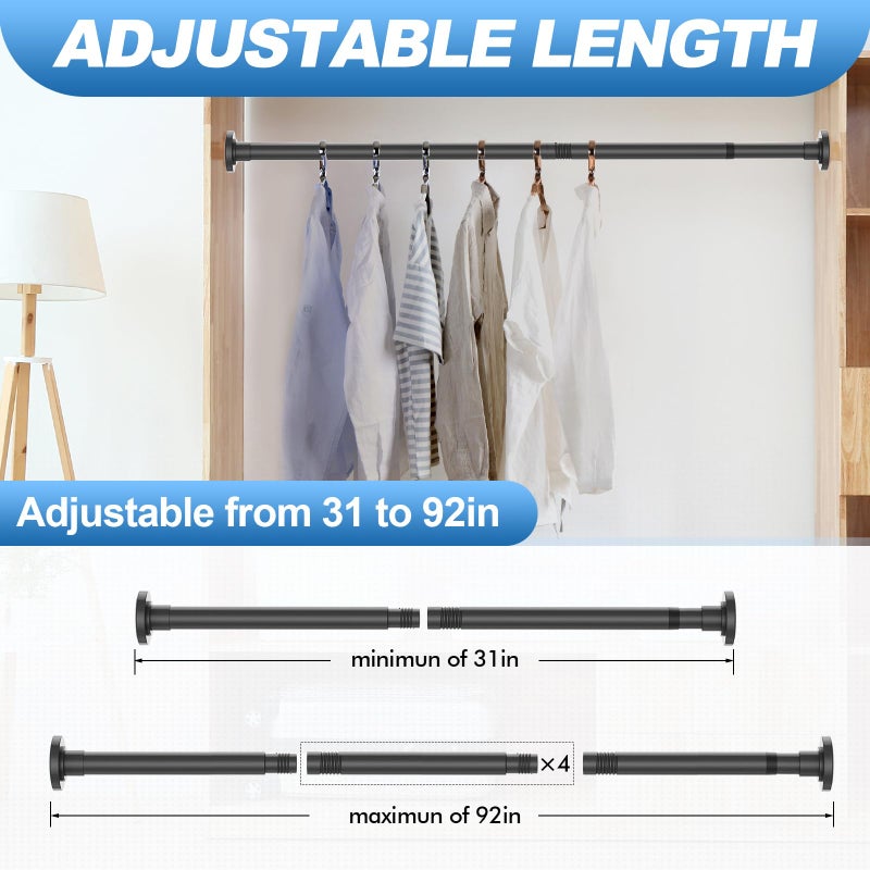 CorkLatta Black Shower Curtain Rod 31 to 92 Inch,1 Inch Diameter Adjustable Spring Tension Stainless Steel Telescoping Rod,Easy Install,No Rust - Image 4
