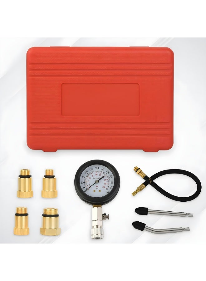 Engine Compression Tester Kit with Pressure Gauge, 8-Piece Set, Dual Scale PSI/Bar, Flexible Hose, 10/12/14/18mm Adapters for Car Motorcycle ATV Lawn Mower Trucks - Image 2