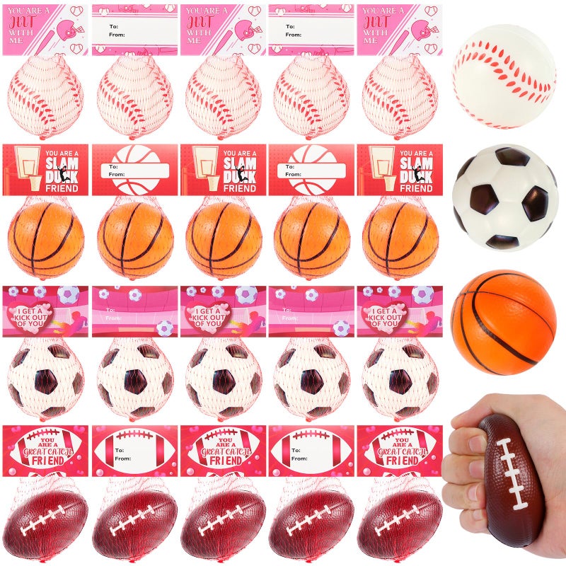 LiYiQ 28Pcs Valentines Day Gifts Cards with Basketball Soccer Football Baseball Stress Ball 236 Inch Sports Stress Balls Foam Bouncy Balls Ideal Valentine Gifts Classroom Exchange - Image 3