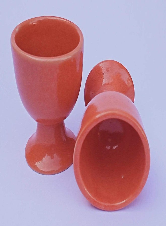 WHOLELIFEOBJECTS Soft Boiled Egg Holder | Ceramic Egg Cup Set | Ceramic Egg Holder Pottery Housewarming Gift Set of 2 (Orange) - Image 4