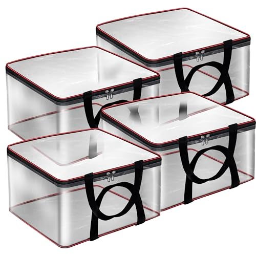 SNDIA 4 Pack Nylon 33 L PVC Transparent Clothes storage Bags/Saree Covers with Zip for Storage Specially Design for Woman Dresses,Sarees,Lehngas for Wardrobe Organizer(Redblack, 40 x 31x 24 cm) - Image 1