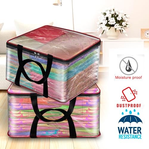 SNDIA 4 Pack Nylon 33 L PVC Transparent Clothes storage Bags/Saree Covers with Zip for Storage Specially Design for Woman Dresses,Sarees,Lehngas for Wardrobe Organizer(Redblack, 40 x 31x 24 cm) - Image 3
