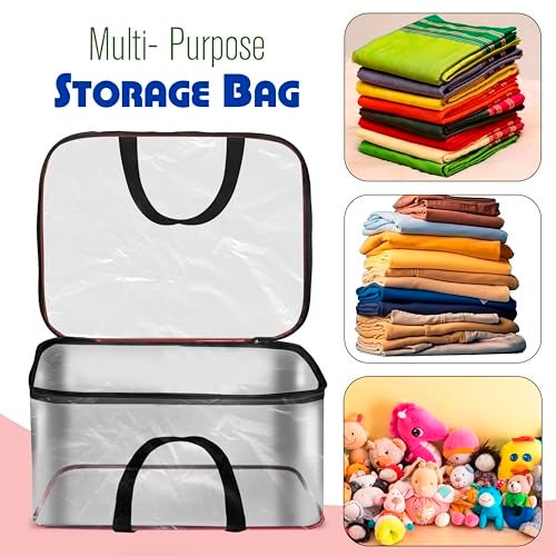 SNDIA 4 Pack Nylon 33 L PVC Transparent Clothes storage Bags/Saree Covers with Zip for Storage Specially Design for Woman Dresses,Sarees,Lehngas for Wardrobe Organizer(Redblack, 40 x 31x 24 cm) - Image 4
