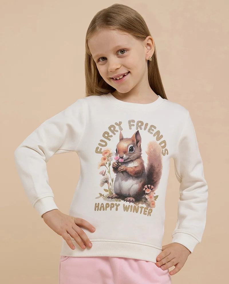 أر أند بي Printed Sweatshirt with Crew Neck and Long Sleeves