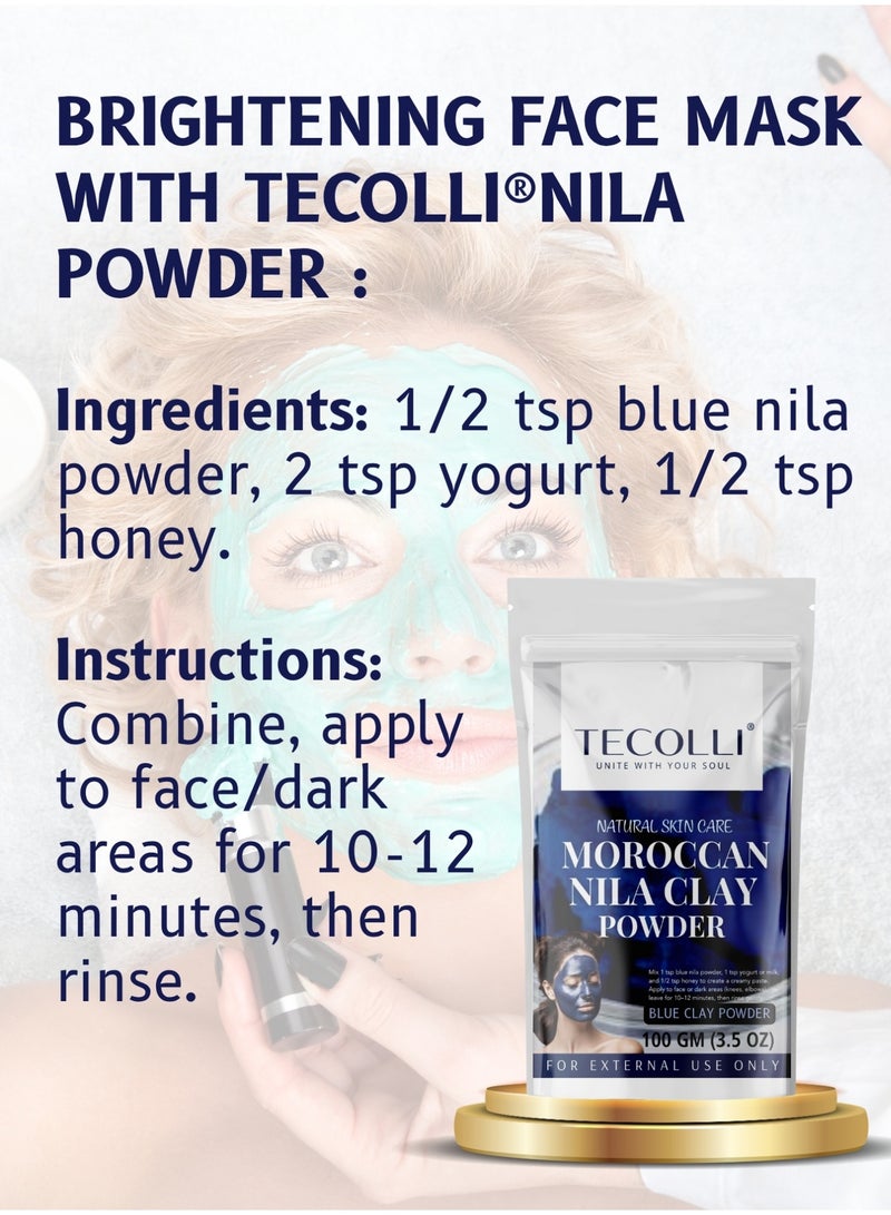 TECOLLI Original Moroccan Blue Nila Powder 100g – Pure & Natural Face Mask for Skin Brightening, Purifying, and Whitening  - Image 4